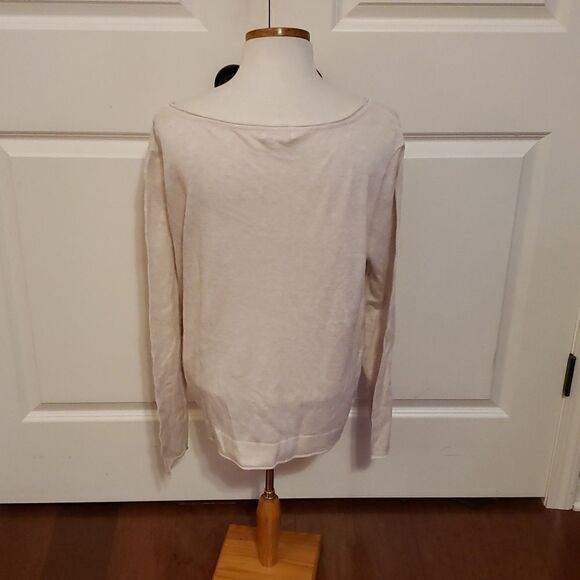 MAX Studio‎ Tie Front V-Neck Knit Pullover Cream Size Large NWOT - Picture 2 of 5